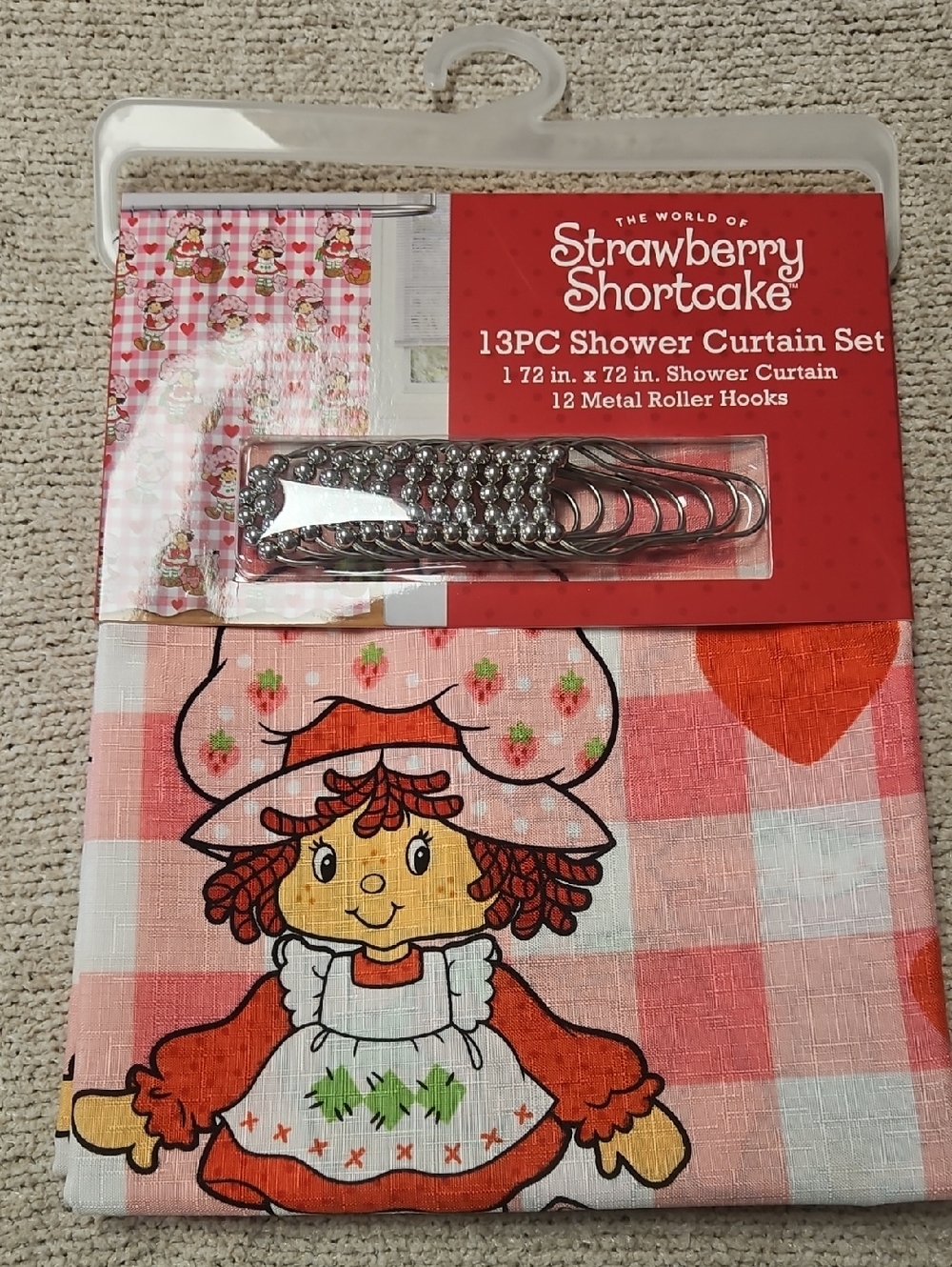 Strawberry Shortcake Pink Gingham 13pc Shower Curtain Set